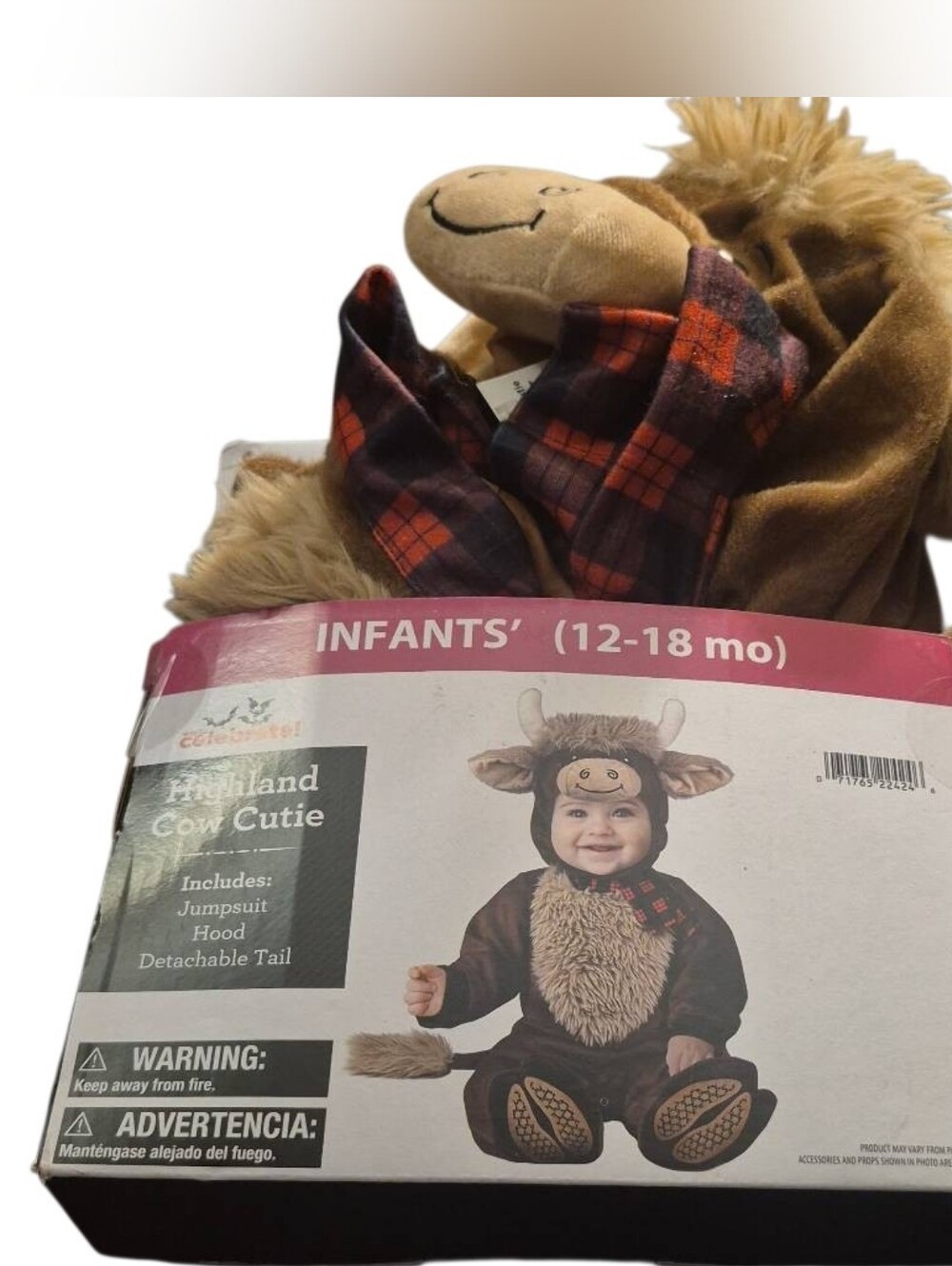 Celebrate It Infant Highland Cow Costume - Brown with Red Plaid